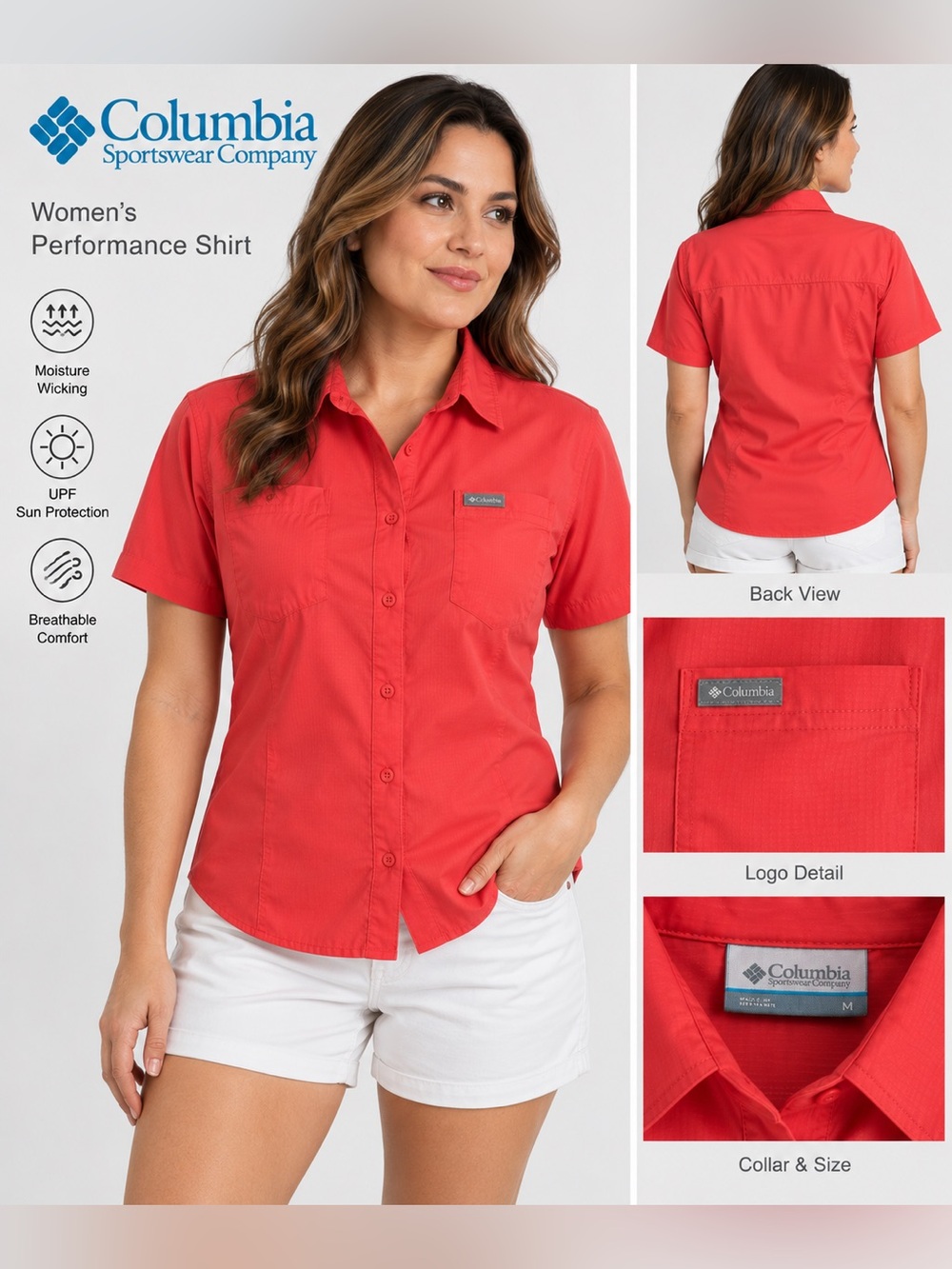 Columbia Women’s Red Short-Sleeve Performance Shirt M